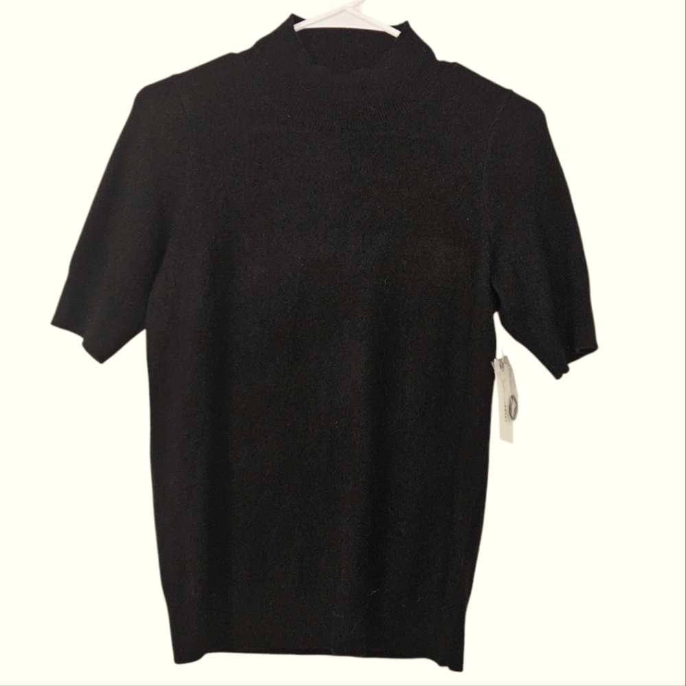 NWT Maeve By Anthropologie Black Cashmere Short Sleeves Cut Out Back Top Size S